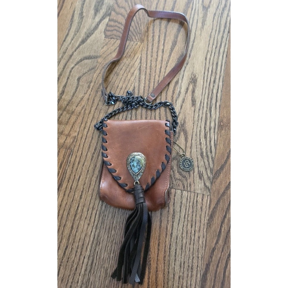 Leatherock USA Leather Crossbody Pouch Mini Bag Stone Tassel Western Boho Brown
